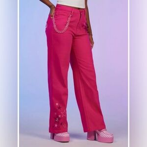 NEW Barbie Hot Pink Star Chain High-Waisted Denim Pants